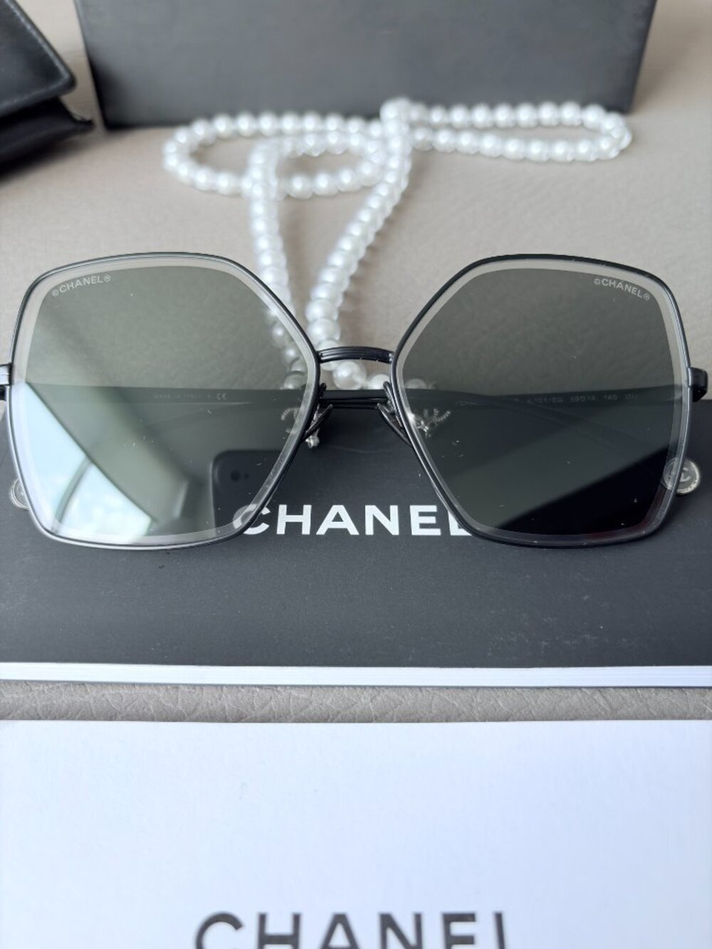Chanel Butterfly Sunglasses With Removable Pearl Chain